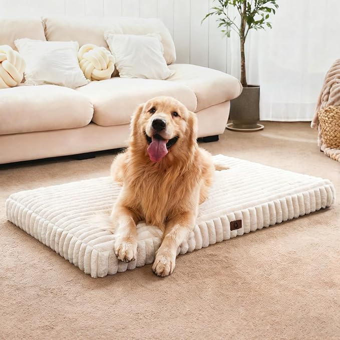Cozila Large Orthopedic Dog Crate Bed with Waterproof Lining, Soft Short Plush Surface & Egg Crate Foam for Calming Puppy, Machine Washable Pet Bed with Removable Cover & Anti Slip Bottom