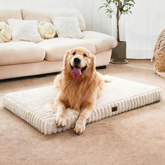 Cozila Large Orthopedic Dog Crate Bed with Waterproof Lining, Soft Short Plush Surface & Egg Crate Foam for Calming Puppy, Machine Washable Pet Bed with Removable Cover & Anti Slip Bottom
