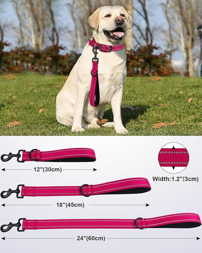 Joytale Strong Short Dog Leash 1FT, 1.2 Inch Wide, Heavy Duty, Padded Handle for Traffic Control, Reflective Leash for Medium and Large Dogs Walking Training,Hot Pink