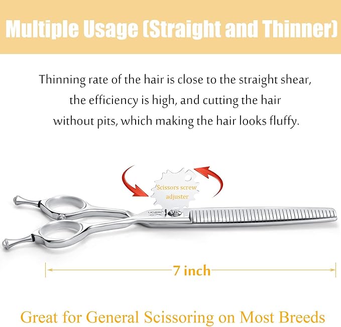 JASON 7" Dog Grooming Scissors, Combines Cutting, Thinning, Blending and Texturizing Features, Reversible Pet Trimming Shears, JP 440C (40-teeth, Silver) Christmas Gift