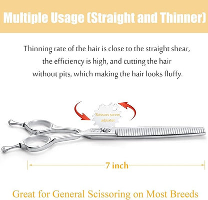 JASON 7" Dog Grooming Scissors, Combines Cutting, Thinning, Blending and Texturizing Features, Reversible Pet Trimming Shears, JP 440C (40-teeth, Silver) Christmas Gift