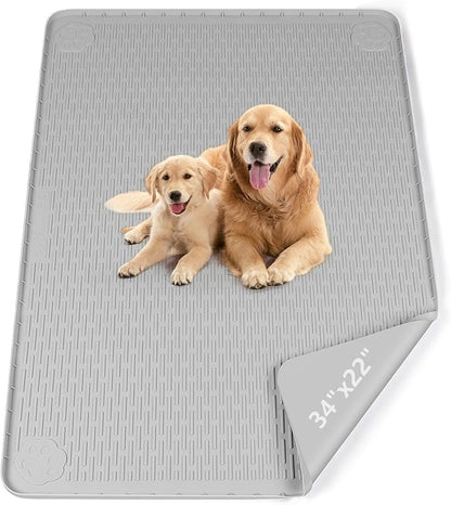 Pee Pads for Dogs, 34" x 22" Extra Large Reusable Silicone Mat, Washable Puppy Training Pads for Potty Training, Non-Slip, Leak-Proof, Indoor Floor Protection (Light Grey)