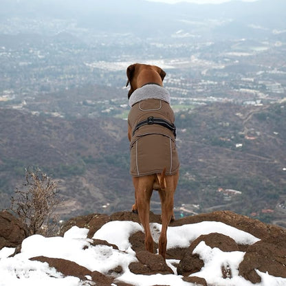 Lelepet Warm Dog Coats for Large Dogs Waterproof Dog Jacket Reflective Pet Fleece Vest Windproof Cold Weather Coats with Adjustable Buckle & Leash Hole, Brown, XXXL