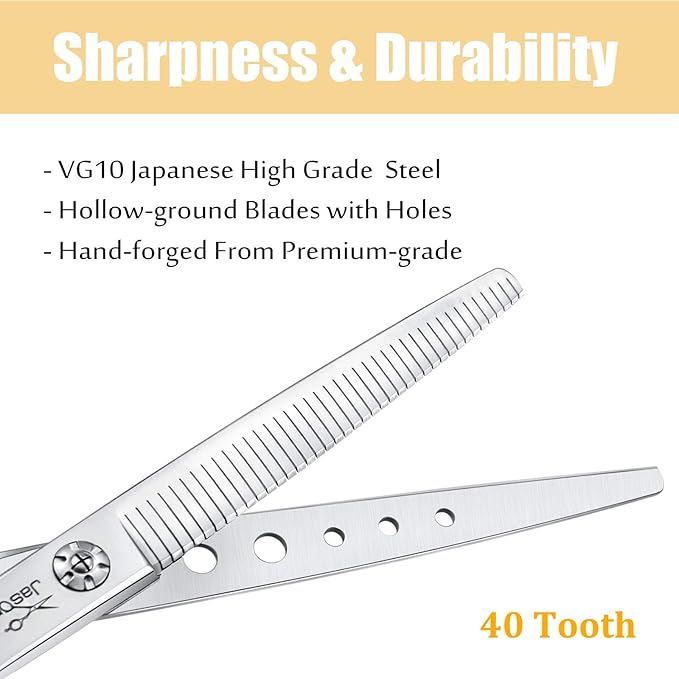 JASON 7" Dog Grooming Scissors, Combines Cutting, Thinning, Blending and Texturizing Features, Reversible Pet Trimming Shears, JP 440C (40-teeth, Silver) Christmas Gift