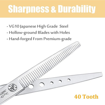 JASON 7" Dog Grooming Scissors, Combines Cutting, Thinning, Blending and Texturizing Features, Reversible Pet Trimming Shears, JP 440C (40-teeth, Silver) Christmas Gift