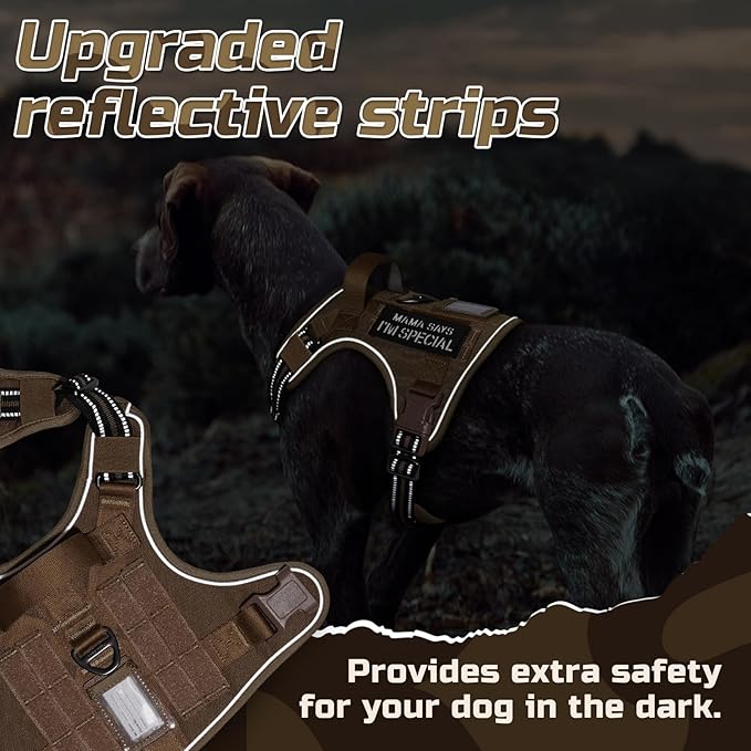 rabbitgoo Tactical Dog Harness for Large Dogs, No Pull Military Service Vest with Handle & Molle, Easy Control for Training Walking, Adjustable Reflective Straps, Brown, L