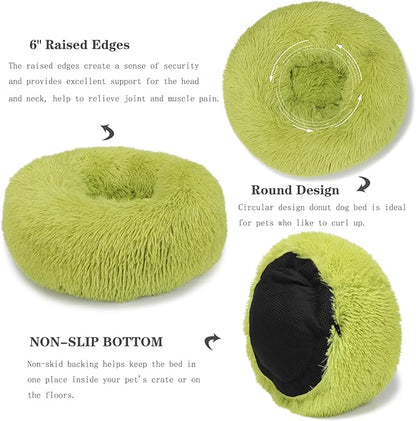 Calming Donut Dogs Beds for Small Dogs Washable,19inch Fluffy Round Puppy Bed for Puppies,Cats & Toy Breeds with Raised Rim,Fits up to 15 lbs Pets,Green