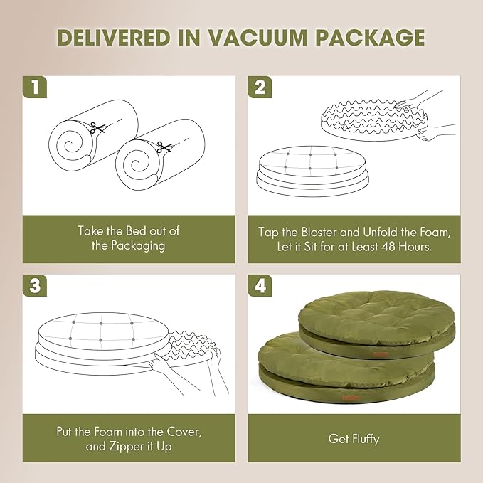 ClevaHome Orthopedic Dog Bed for Large Dogs, 42 inches Dual Layer Water Repellent Round Pet Bed with Washable Cover Nonslip Bottom (Olive Branch)