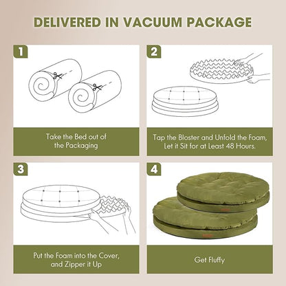 ClevaHome Orthopedic Dog Bed for Large Dogs, 42 inches Dual Layer Water Repellent Round Pet Bed with Washable Cover Nonslip Bottom (Olive Branch)