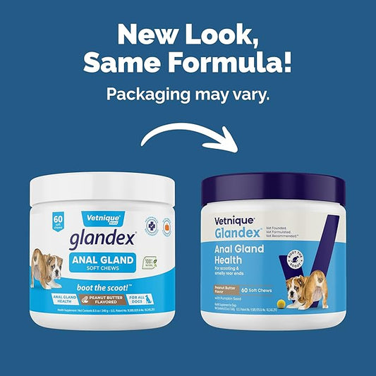 Vetnique Glandex Anal Gland Soft Chew Treats with Pumpkin for Dogs Digestive Enzymes, Probiotics Fiber Supplement for Dogs Boot The Scoot (Peanut Butter Chews, 60 Count)