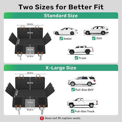 Zanch Heavy-Duty Dog Truck Seat Cover, Flat Solid Back Seat Extender for Multi Large Dogs, Hard-Base Supports 450 lb, Waterproof Hammock Protector, XL for Full-Size Crew Cab Trucks & SUVs, Green