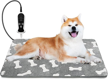 Quwzayail Dog Heating Pad for Dogs, Waterproof Pet Heating Pad Smart Thermostat Switch, 9 Gears and time Settings with Automatic Shut-Off, with Soft Cover. (34.0" Lx 21.0" W x 0.5" Th, Gray Pattern)