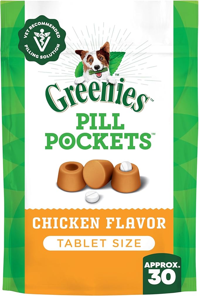 Greenies Pill Pockets for Dogs, Small Size Soft Dog Treats, Chicken Flavor, 3.2 oz. Pouch