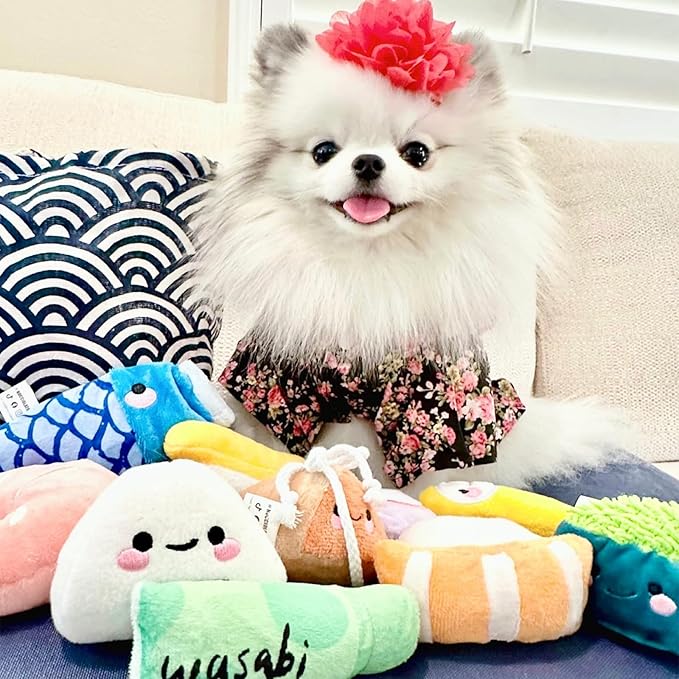 Nocciola 10 PCS Sushi Small Dog Toys to Keep Them Busy, Cute Stuffed Puppy Toys with Bag, Plush Dog Squeaky Toy for Small to Medium Dog Christmas Stocking Stuffers