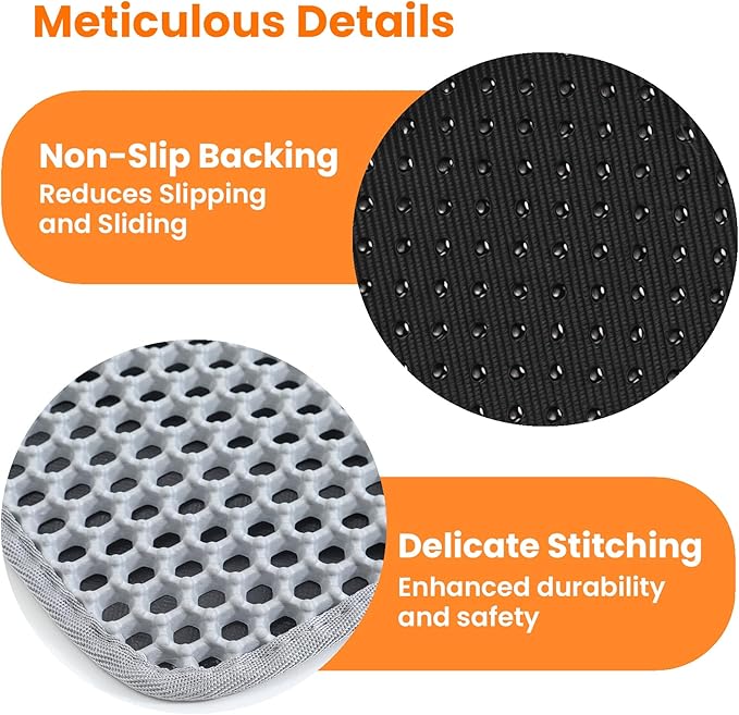 Petinstinct Extra Large Cat Litter Mat, 30x22 Inches Honeycomb Double Layer Cat Litter Trapping Mat, Non Slip Waterproof Urine Proof Large Kitty Litter Box Mat for Floor, Kitten Supplies, XL, Gray