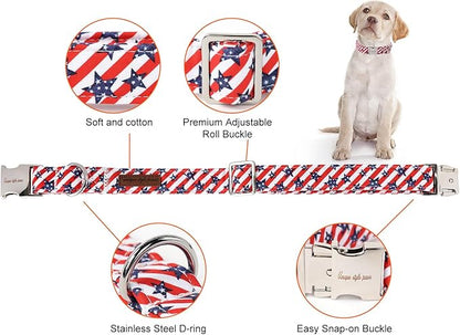 Unique style paws Independence Day Dog Collar Metal Buckle Striped Star Collar Gift Durable Cute Collar for Small Medium Large Boys Girls Dogs
