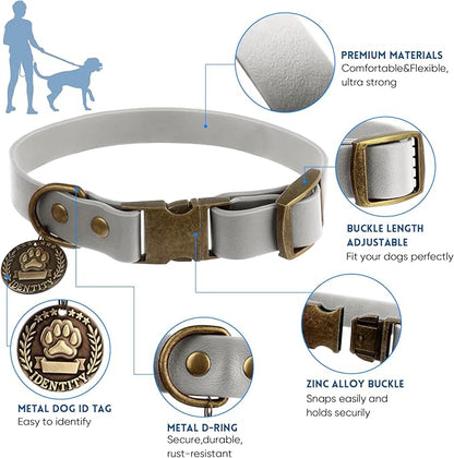 Wisedog Dog Collar and Leash Set, Waterproof Adjustable Puppy Collars with Cute Tag 5FT Dog Leash with Poop Bag for Small Medium Large Dogs (M, Grey)
