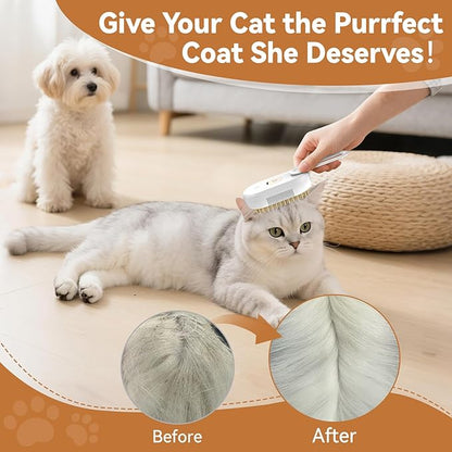 TOOLIAR 4 in 1 Pet Steam Brush for Shedding,Rechargeable cat brushes for indoor cats,Quiet Detangling Brush for Long Haired Cats and Dogs(White)