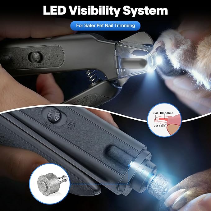2-in-1 Cat Nail Clippers & Dog Nail Clippers Trimmers for Large Medium Small Dogs Cats Claw Trimmer Quick Sensor and Safety Guard USB Rechargeable with 2 LED Lights Dogs Nail Trimmer