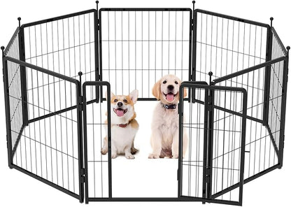 PETREEK Dog Playpen 24 inch 8 Panels for Indoor & Outdoor Use – Heavy-Duty Metal Pet Fence with Ground Stakes, Rounded Ball Tops for Safety, Stable & Foldable Design, Easy to Assemble