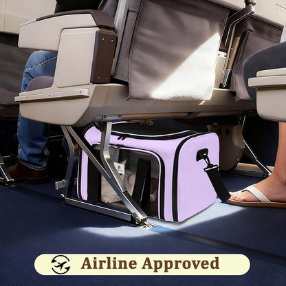 DSDCDJ Cat Carrier Dog Carrier - Soft-Sided Cat Carrier with Plush Pad & Cooling Mat, Easy-Load 4-Side Zipper & 3-Side Mesh Ventilation, Pet Carrier Airline Approved for Cats/Dogs Up to 20 lbs, Purple