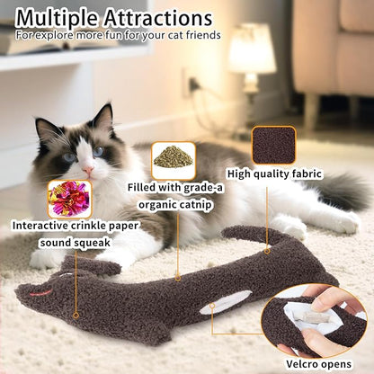 ETEKYER Refillable Cat Kicker Toy with Natural Catnip & Silvervine - 13.77 Inch Long Chew Toy for Indoor Cats, Crinkle Sound & Teeth Cleaning Fun, Interactive Catnip Toy for Kittens & Adult Cats