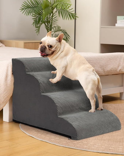 Aodisman Dog Stairs Ramp for Bed and Couch,4 Step Dog Steps for Small Dogs,Pet Stairs with Non-Slip Bottom for Old Cats,Indoor Pet Steps,Comfort,Durable,17.4" H,Grey