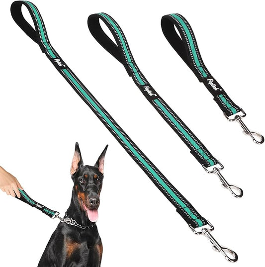 PUPTECK Reflective Short Dog Leashes - 3 Packs 2.5ft/ 1.5ft/ 1ft Nylon Leash with Strong Clip, Soft Padded Handle, Durable Training Leash for Large Small Medium Dogs Walking Outside, Green