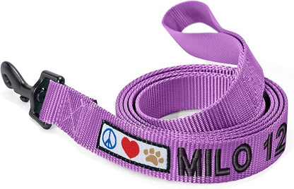 Pawtitas Personalized 6 ft Orchid Dog Leash XXS/Cat Custom Name and Phone Embroidery Strong Nylon Leash for Small Breeds