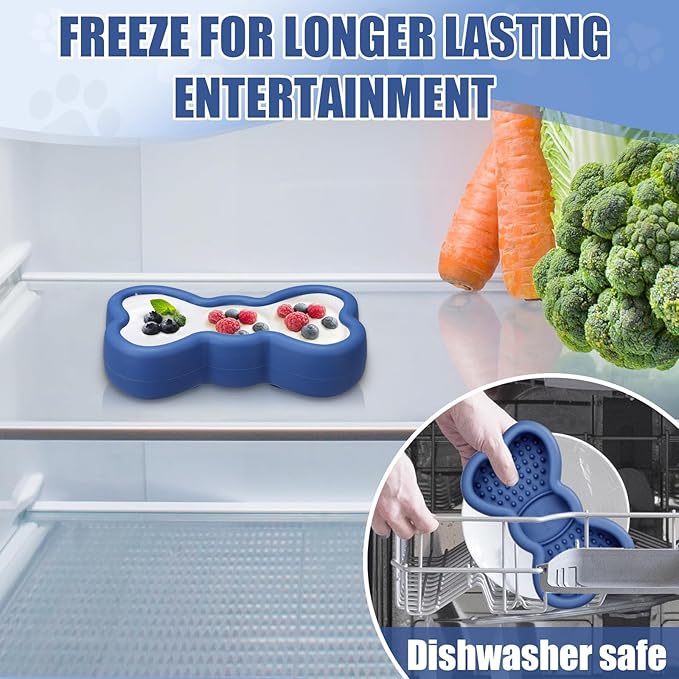 Lick Mat for Dogs, Animire Anti-Spilled Bow Tie Lick Bowls for Anxiety Relief, Silicone Slow Feeder Licking Pad with Suction Cups, Freezeable Dog Enrichment Toy for Boredom(Dark Blue,S)