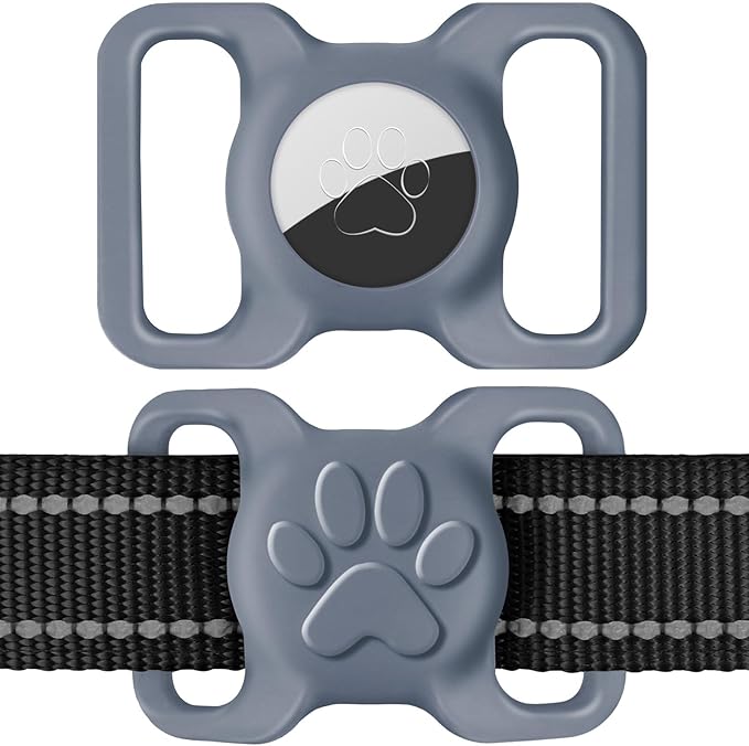 Dynmeow Dog Cat Collar Holder Compatible with Airtag, Anti-Lost Silcione Holder for 1.2 and 1.5 inch Wide Collar, Grey, L(1 Pack)