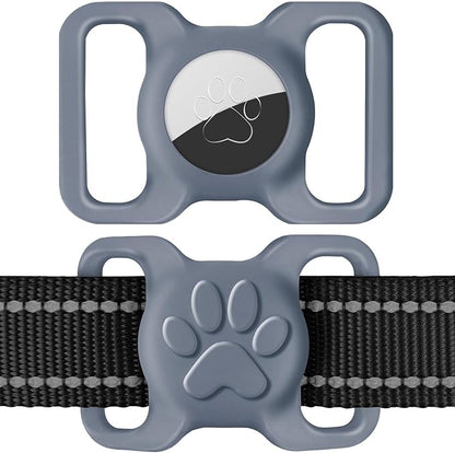 Dynmeow Dog Cat Collar Holder Compatible with Airtag, Anti-Lost Silcione Holder for 1.2 and 1.5 inch Wide Collar, Grey, L(1 Pack)