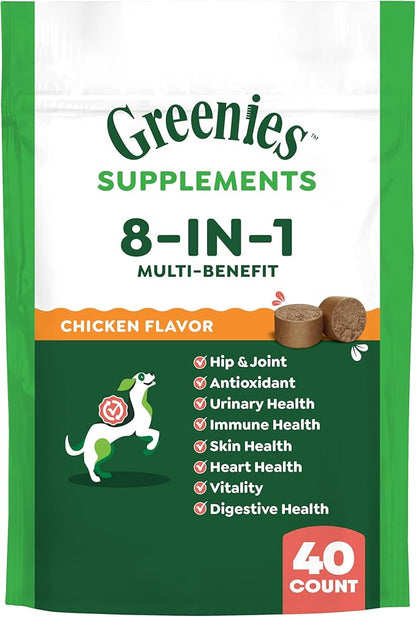 Greenies Dog Supplements 8-in-1 Multi-Benefit Chicken Flavor, 7.76 oz. Pouch, 40 Count