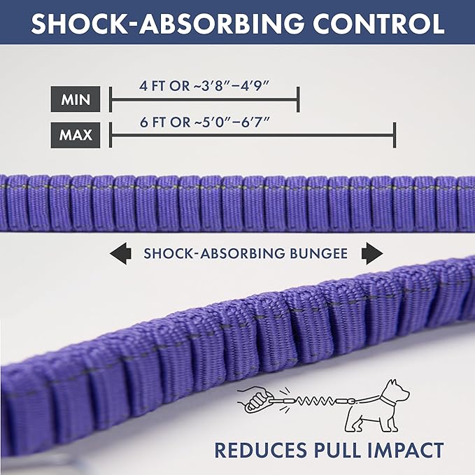 Spark Paws Handsfree Dog Leash – Shock Absorbing Waist Bungee Lead for Running, Car Seatbelt Clip & Poop Bag Set, Heavy Duty Tactical Lead for Medium, Large & X-Large Breeds - 90s Retro