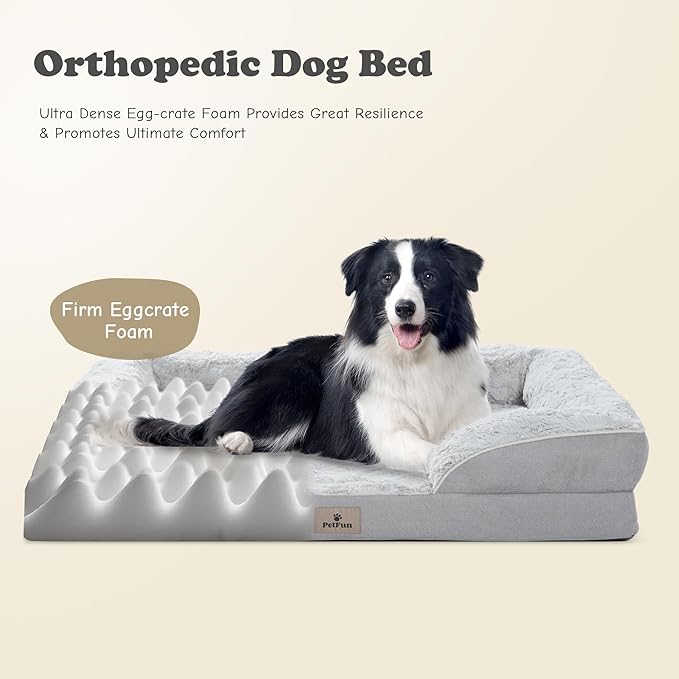 PetFun XXL Orthopedic Dog Beds Large Sized Dog - Washable Large Dog Cat Bed Waterproof, Comfort Dogs Couch Sofa with Washable Removable Cover, Pet Bed with Nonskid Bottom, Light Grey, 53"