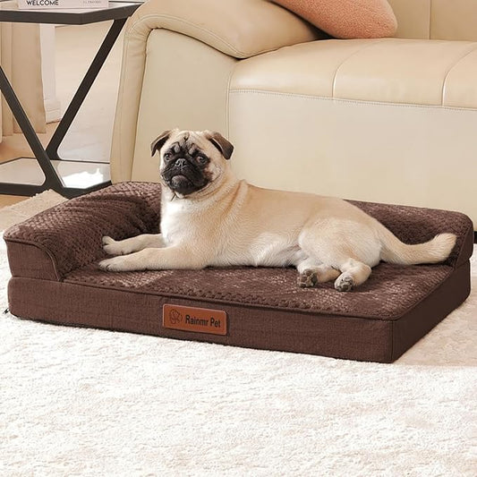 Rainmr Orthopedic Dog Bed for Small and Medium Dogs, Memory Foam Pet Bed with Washable Removable Cover, Nonskid Bottom, Waterproof, for Indoor, Outdoor, Crate ＆ Car Use, 30x20x6 Inches, Brown Grey