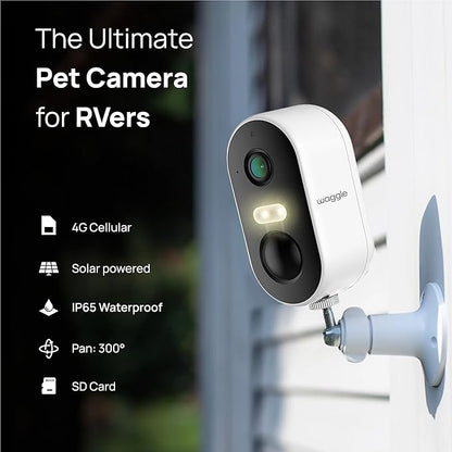 Waggle 4G LTE Cellular Security Camera, 2K HD Pet Monitor, No WiFi, 9000mAh Battery, Night Vision, 2-Way Talk & Siren Alarm, Dog Monitor for RVs/Camping/Travel & Indoor/Outdoor - Subscription Required
