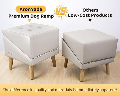 Dog Stairs for Small Dogs and Cats 16" H - with Encrypted Dot-Grip Non-Slip Surface, 2-in-1 Pet Ramp & Steps for Bed/Couch, Foldable Split Ottoman with Solid Wood Frame, Sturdy & Portable for Puppies