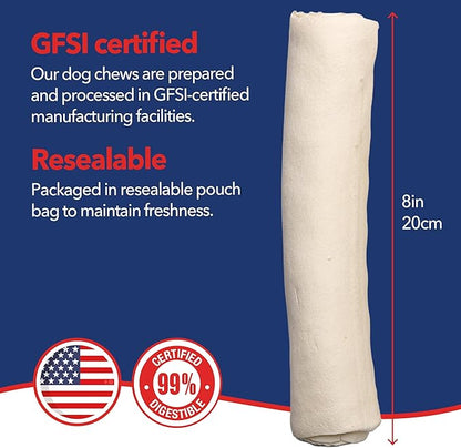Pet Factory 100% Made in USA Beefhide 8" Rolls Dog Chew Treats - Natural Flavor, 10 Count/1 Pack
