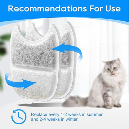 Cunina 8+8 Set Cat Water Fountain Filters & Pump Sponges for 135 fl oz/4L Wilreless Cat Water Fountain, Replacement Filters & Sponges Pet Drinking Fountain Battery Operated for YPD-C004S,YPD-C004P
