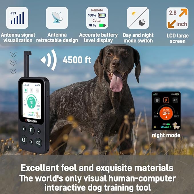 CASMINTON Shock Collar for 2Dogs [CRS01Pro]126 Training Levels,4Powerful Modes With 2.8inch LCD high-definition display100% Safe Training Collar for Large Medium Small Dogs IPX7 Waterproof Blue (Blue)