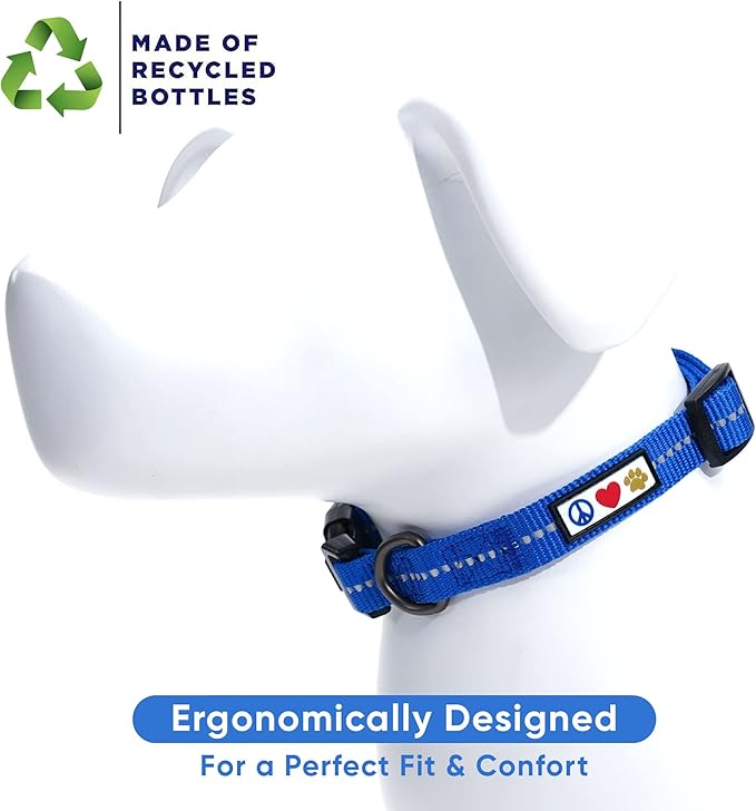 Pawtitas Recycled Dog Collar with Reflective Stitched Puppy Collar Made from Plastic Bottles Collected from Oceans Medium Blue Ocean