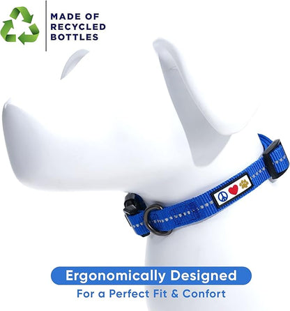 Pawtitas Recycled Dog Collar with Reflective Stitched Puppy Collar Made from Plastic Bottles Collected from Oceans Small Blue Ocean