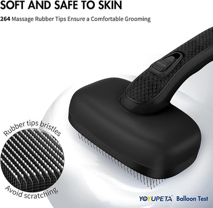 YOYUPETA Dog Self Cleaning Slicker Brush for Shedding, Ideal for Short Long Haired Dogs, Including Cat. Removes Loose Fur, Undercoat, Mats, Tangled Hair. Suit for Large Medium Small Animal, Black