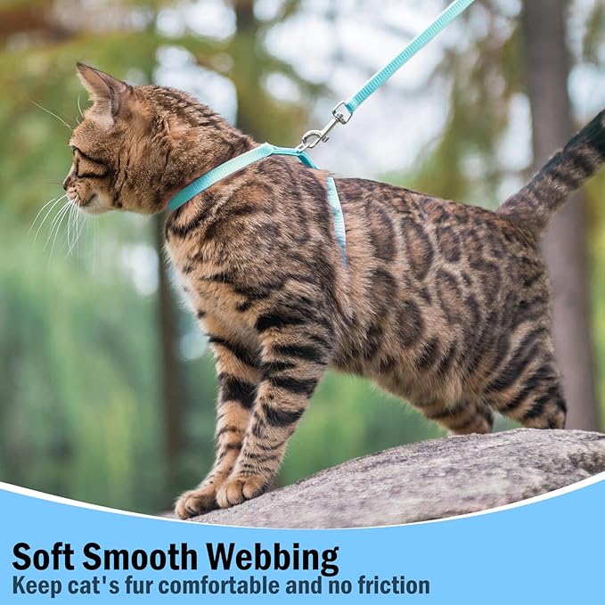 PUPTECK Adjustable Cat Harness and Leash Set Escape Proof Kitten Strap Collar for Walking Travel, SkyBlue