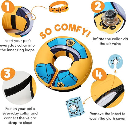BENCMATE Inflatable Dog Cone Collar Alternative, Soft Dog Cone for Small Medium Large Dogs and Cats, Neck Recovery ECollar Donut Collar After Surgery (Large+, Police Officer)