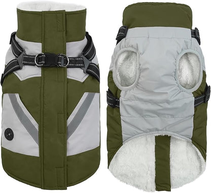 IECOii Warm Small Dog Coat Harness with D Ring - Green, Zip Dog Jacket Winter Reflective, Fleece Lined Snow Jacket, Pet Clothes for Small Dogs, Yorkshire Terrier, Bichon, Shih Tzu