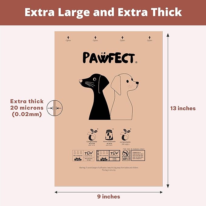 Pawfect Dog Poop Bags Rolls – Biodegradable Poop Bags, Compostable Dog Waste Bags, BPI Certified Pet Waste Bags, Unscented, Large, Puppy Poo, Earth Friendly, Bolsas Para Perros Popo (240 Counts)