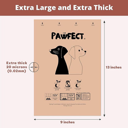 Pawfect Dog Poop Bags Rolls – Biodegradable Poop Bags, Compostable Dog Waste Bags, BPI Certified Pet Waste Bags, Unscented, Large, Puppy Poo, Earth Friendly, Bolsas Para Perros Popo (240 Counts)