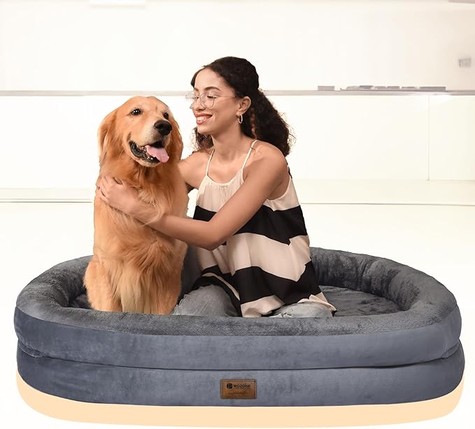 Orthopedic Waterproof Large Dog Bed: Washable Dog Bed with Bolsters - Removable Orthopedic Cover for Medium L XL Large Sized Pet - Non-Slip - Dark Gray